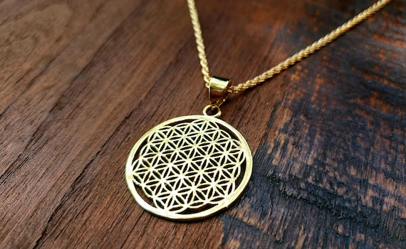 Gold Flower of Life Sacred Geometry Pendant Neckl… - image 1