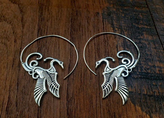 Silver Crane Threader Loop Earrings - image 1