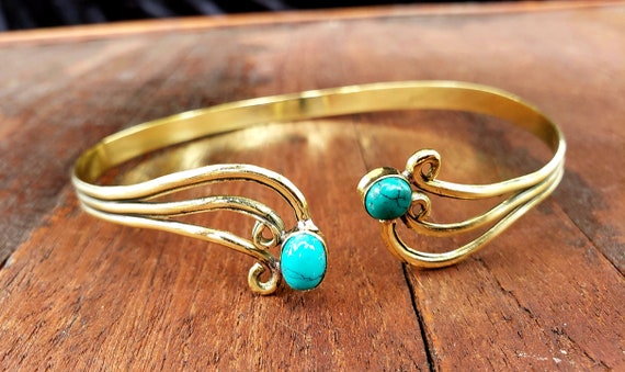 Gold Turquoise Swirl Arm Cuff Arm Band - image 2