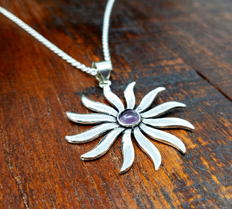 PangeaOneWorldShop Silver Amethyst Solstice Sun Necklace Pendant