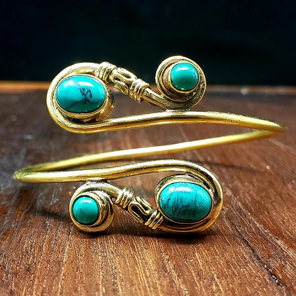 Turquoise Gold Scroll Adjustable Bracelet