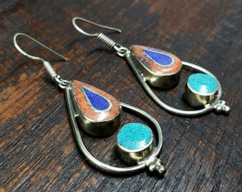 Genuine Tibetan Turquoise Teardrop Earrings