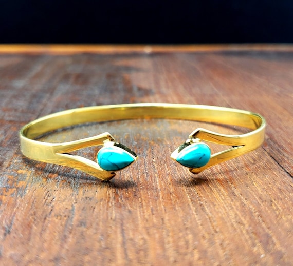Simple Gold Turquoise Dagger Bangle Bracelet Fest… - image 1