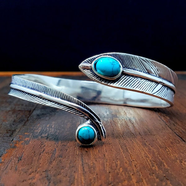 Silver Turquoise Feather Arm Cuff Bracelet Festival Boho Jewelry Bangle