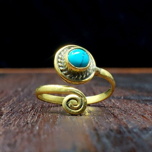 Adjustable Gold Turquoise Ring