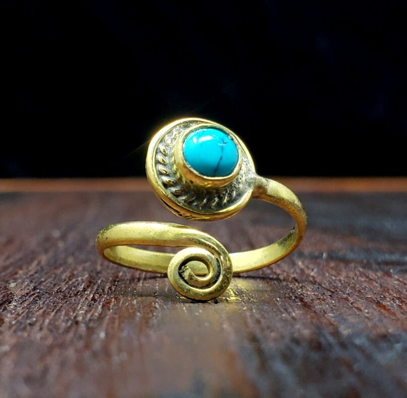 Adjustable Gold Turquoise Ring