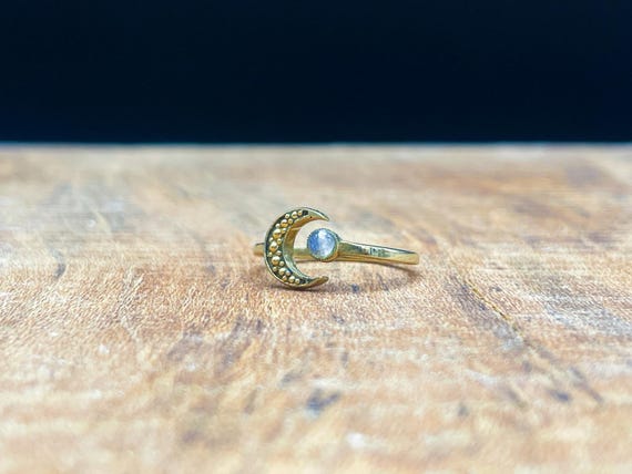 Adjustable Moonstone Crescent Ring - Brass Celest… - image 2
