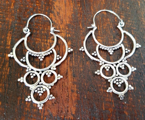 Tribal silver earrings deals