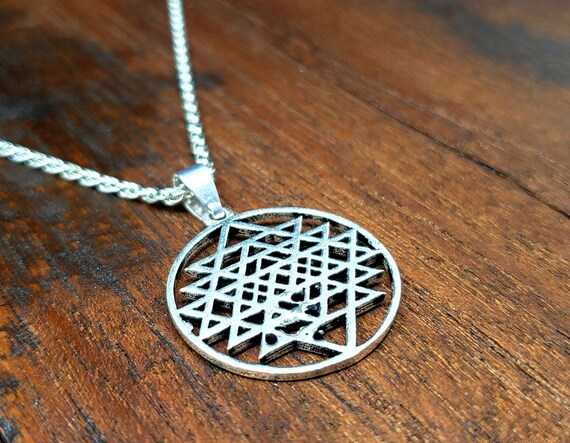 Sri Yantra Mandala large silver pendant Sacred Geometry Necklace