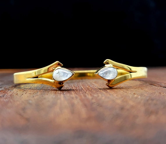 Simple Gold Moonstone Dagger Bangle Bracelet Fest… - image 1