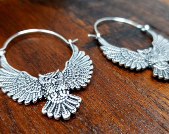 Mystical Silver Owl Earrings Bohemian Boho Jewelry
