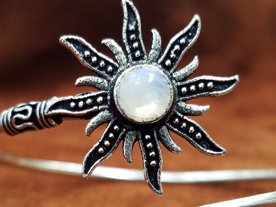 Moonstone Sun Adjustable Silver Bangle Bracelet -… - image 3
