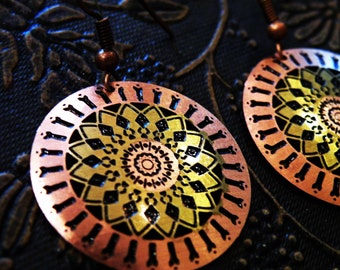 Fire Mandala plate earrings