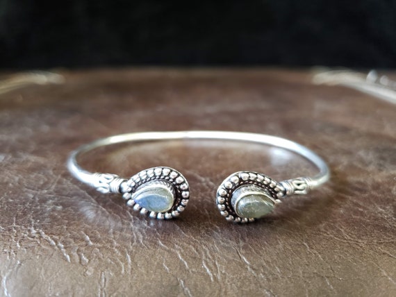 Silver Labradorite Adjustable Bracelet Tribal Gyp… - image 1