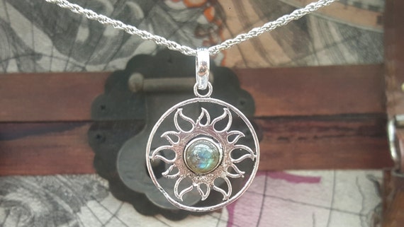 Labradorite Sacred Sun Silver Pendant Necklace - image 1