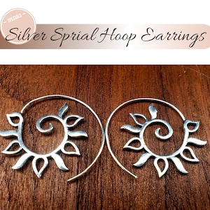 Southwestern Sun Earrings , Spiral Hoop Earrings, Ethnic Threader Dangle Jewelry, Unique Thin Threader Earring for Women