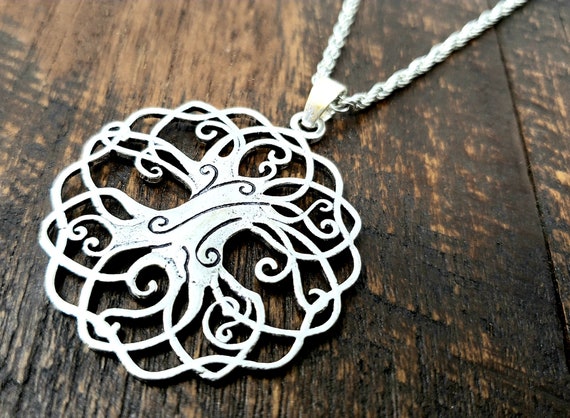 Silver Celtic Tree of life Sacred Geometry Pendan… - image 1