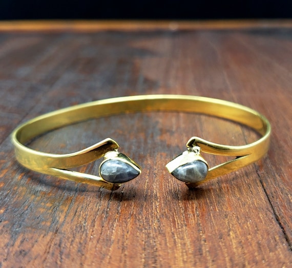 Simple Gold Labradorite Dagger Bangle Bracelet Fe… - image 2