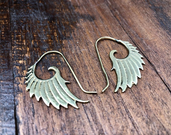 Gold Wing Earrings - Bohemian Brass Jewelry - image 1