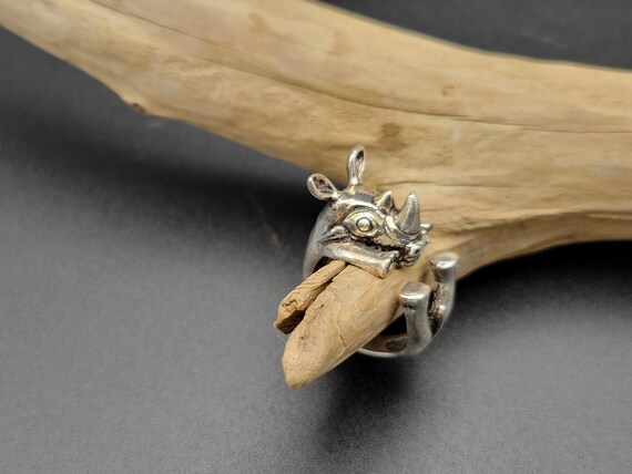 Silver Rhino Ring Adjustable Statement Jewelry - image 4