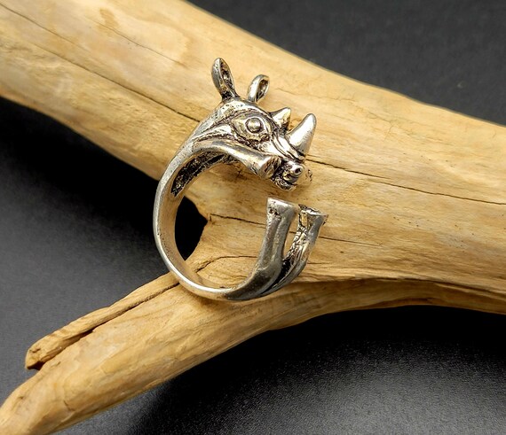 Silver Rhino Ring Adjustable Statement Jewelry - image 2