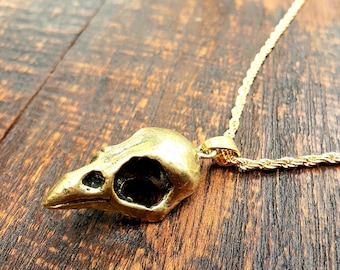 Gold Bird Skull Pendant Rustic Southwestern Necklace