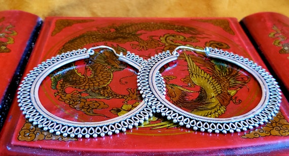 Large Statement Silver Hoop Earrings - image 3