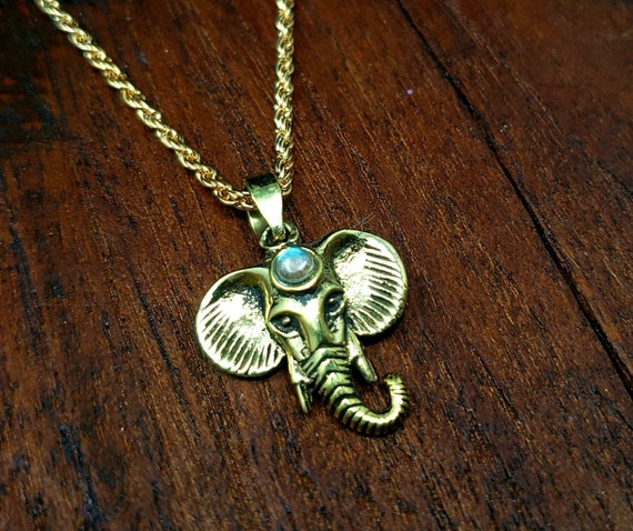 Simple Moonstone Gold Lucky Elephant Necklace