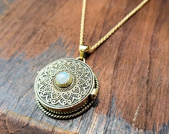 Gold Moonstone Locket Pendant Necklace