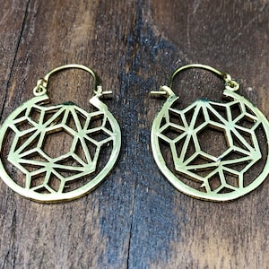 Gold Sacred Geometry Geometric Round Earrings