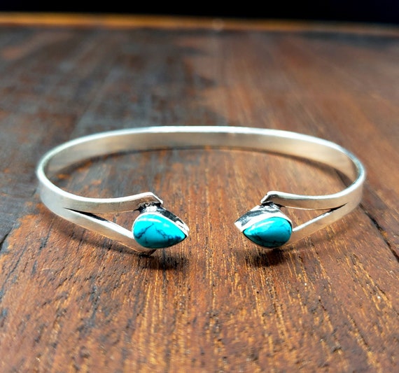Simple Silver Turquoise Dagger Bangle Bracelet Fe… - image 1