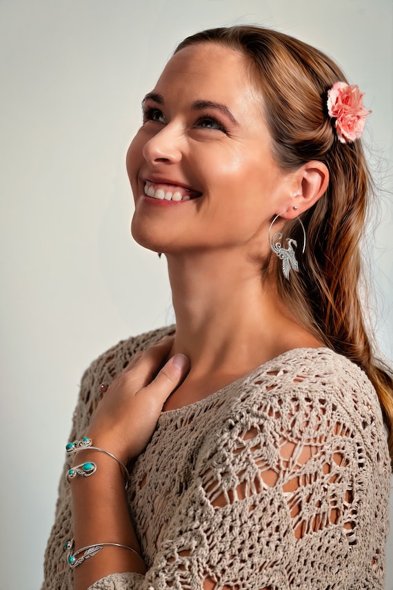 Silver Crane Threader Loop Earrings - image 3