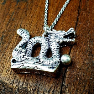 mythological Chinese Dragon Silver Pendant Necklace