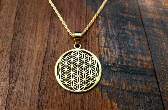 Gold Flower of Life Sacred Geometry Pendant Neckl… - image 2