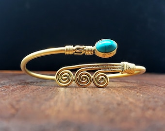 Bracelet Ciel Turquoise Or Boho Brass Jewelry Bangle