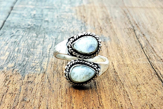 Adjustable Silver Moonstone Teardrop Ring - image 2