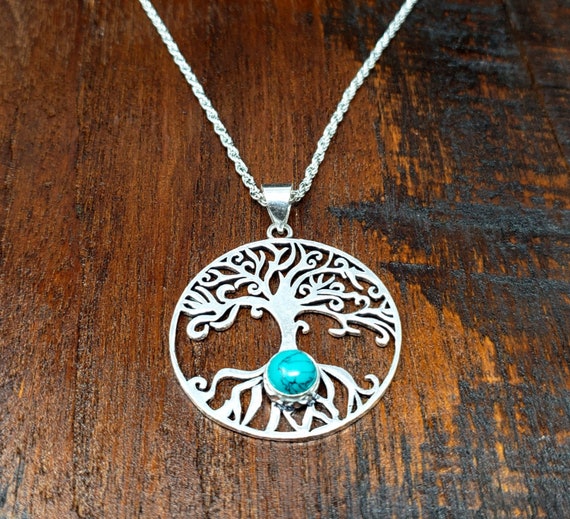 Silver Turquoise Tree of life Sacred Geometry Pen… - image 2