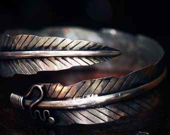 Feather arm cuff bracelet Miao Hmong tribal ethnic silver jewelry bohemian