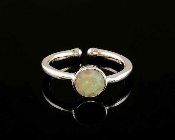 Simple Silver Opal Adjustable Ring