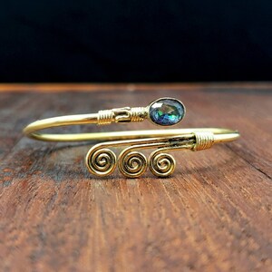 Gold Mystic Topaz Sky Bracelet Brass Boho Jewelry Bangle