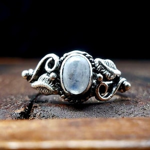 Adjustable Silver Moonstone Vine Ring