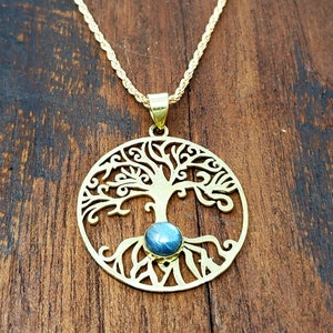 Gold Labradorite Tree of life Sacred Geometry Pendant Necklace