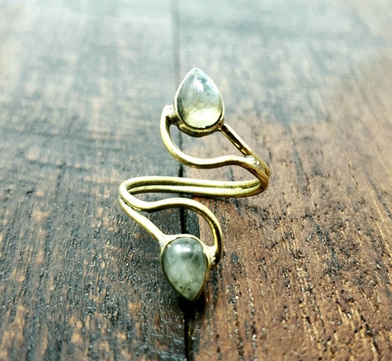 Gold Labradorite Vortex Ring Adjustable Tribal Cr… - image 1