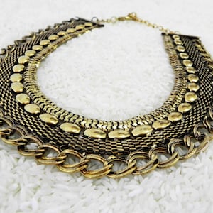 Gold Caravan Statement Necklace Ethnic Tribal Jewelry
