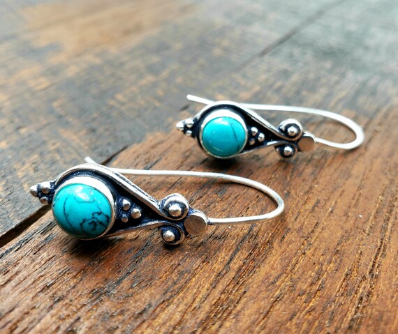 Simple Silver Turquoise Threader Earrings - image 2