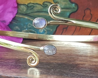 Moonstone Swirl Armcuff Arm Band Upper Arm Band.Brass Tribal Gemstone Crystal Bohemian Festival Bracelet Jewelry