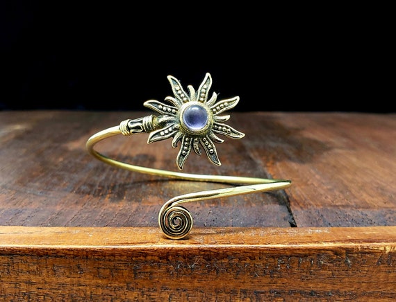 Amethyst Sun Adjustable Gold Bangle Bracelet - Tr… - image 1