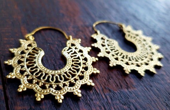 Traditional Intricate Tribal Gold Earrings - image 1