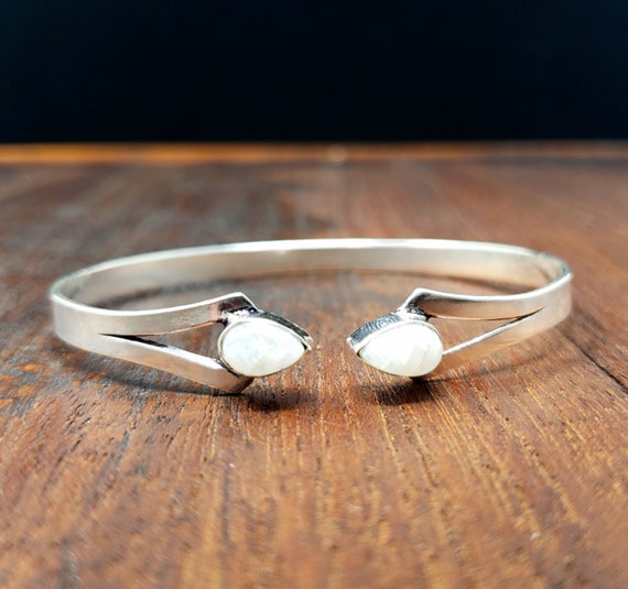 Simple Silver Moonstone Dagger Bangle Bracelet Fe… - image 1