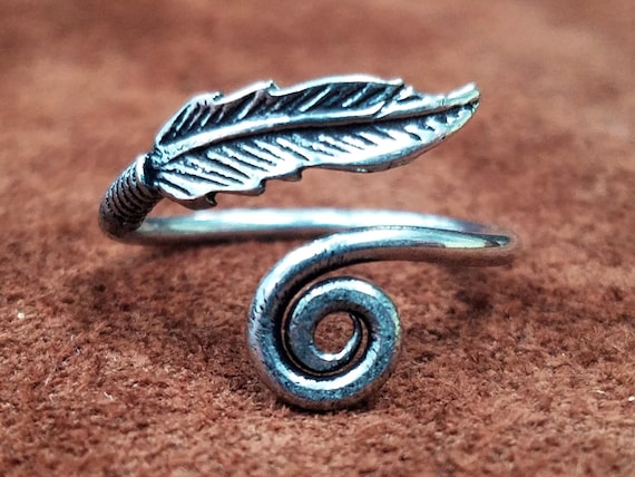 Simple Silver Adjustable Feather Ring -  Gypsy Et… - image 1